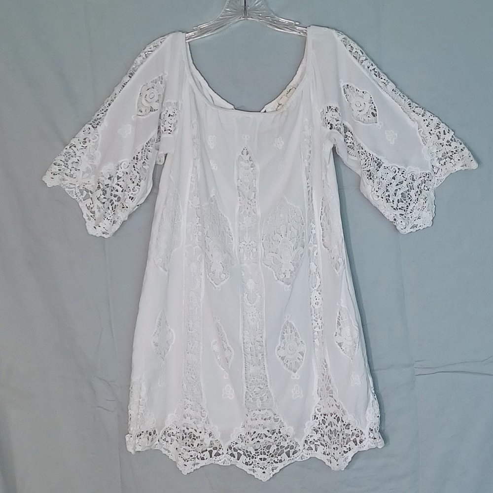 Staring at Stars white lace embroidered mini dress beach cover up fully lined